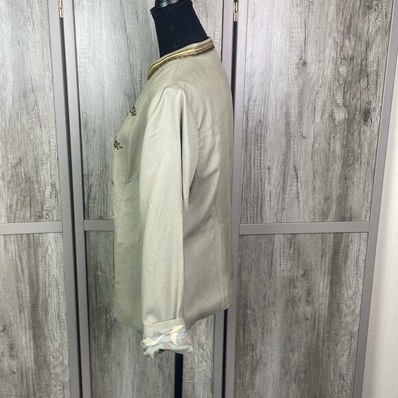 Chico's olive green fully lined beaded embellished open front jacket women's 1 - Picture 7 of 15